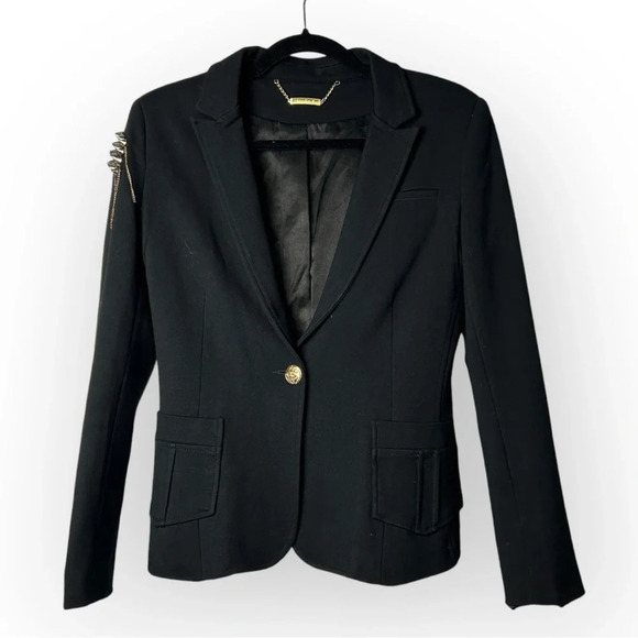 Studio F. Black Blazer with Studded Shoulder Detail - Picture 1 of 8